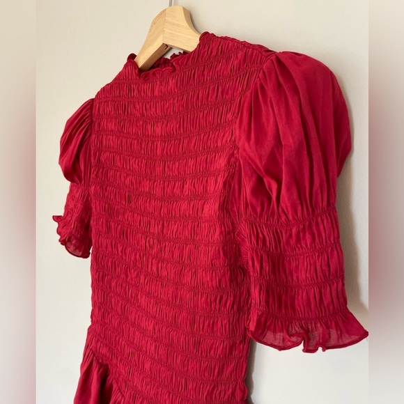 NEW Reformation Aggie Short Sleeve Top Rubies Dark Red Smocked Top | size XS - Picture 8 of 11